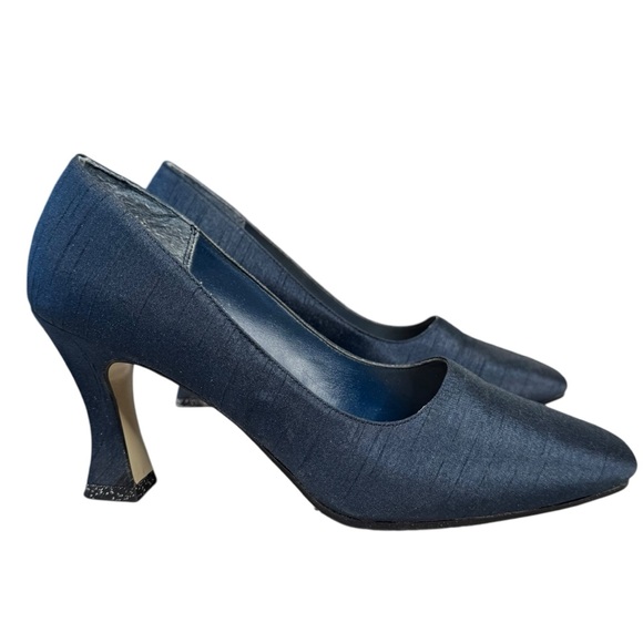 Navy Silk Shantung Pumps Heels 8 - Picture 6 of 13